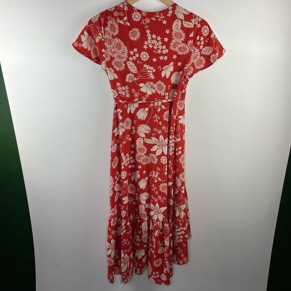 URBAN OUTFITTERS Deep Orange Floral High Low Wrap Dress - Picture 8 of 11